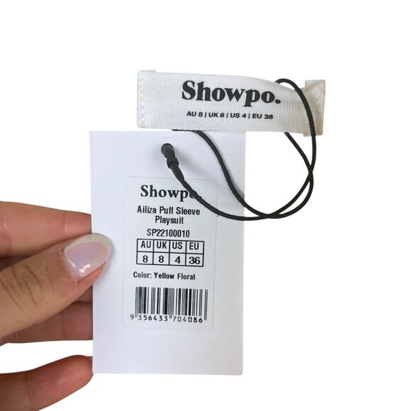 Showpo NWT Ailiza Playsuit Yellow Floral V Neck Puff Sleeve Wide Leg Romper - Picture 14 of 16